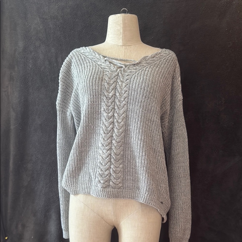Gray V-Neck Sweater with Textured Knit